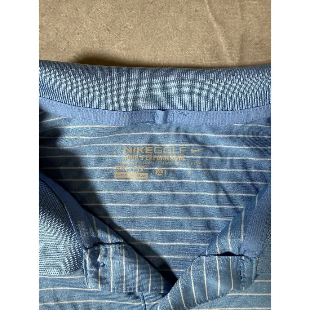 Nike Golf Tour Performance Dri Fit Polo Shirt Mens XL Blue Striped Short Sleeve